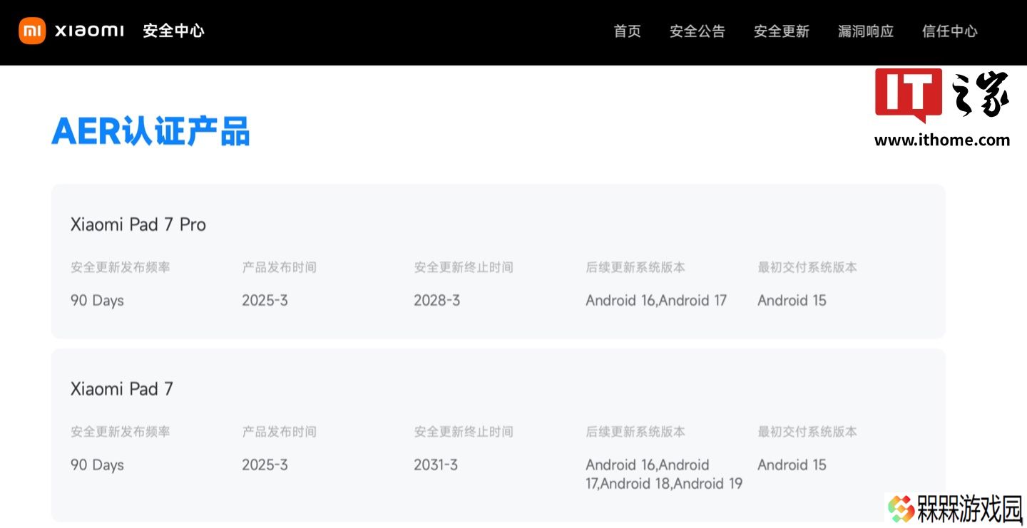 小米平板 7 / Pro 产品维护时长公布：标准版享 6 年安全更新，可升至安卓 19