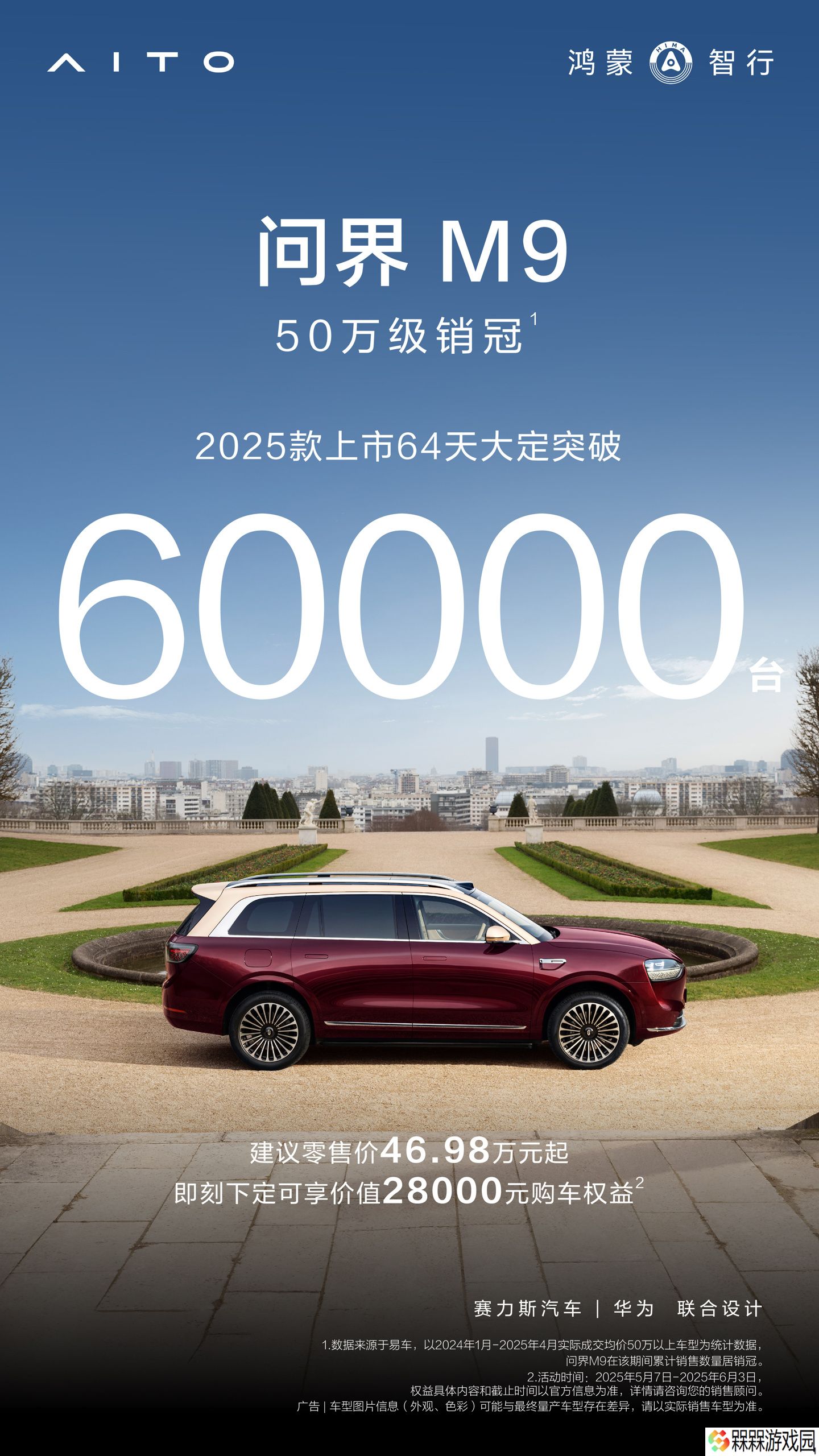 鸿蒙智行：2025 款问界 M9 上市 64 天大定突破 6 万台，拿下 50 万级销冠